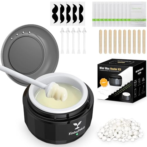 Koeutoze Cire Epilation Nez Kit pour Hommes et Femmes, Chauffe Cire epilation Visage avec 100g Perles de Cire, 5 Bâtonnets Nasaux et Oreilles, 10 Pochoirs Moustache, Chauffe USB & Température Stable