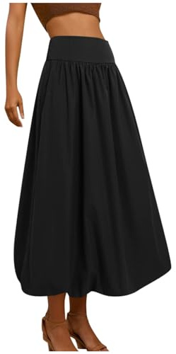 2026 Falda Maxi Globo para Mujer con Cintura Elástica y Línea A, Falda Larga Abombada con Dobladillo Volantes, Faldas Globo, Negro , XL
