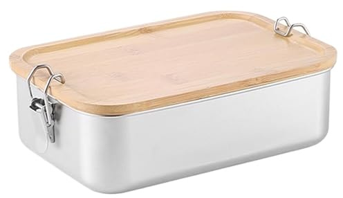 DHYUACN Caja De Madera Para Bento Fiambrera con tapa de madera, fiambrera Bento estilo cerradura doble deducción, caja sellada y fresca(1500ML 1Grid)