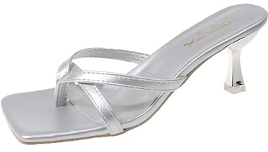 Generisch Sandalias de tacón alto con tiras y puntera abierta para mujer, elegantes y casuales, para combinar con pantalones cortos, vaqueros y faldas, plata, 40 EU