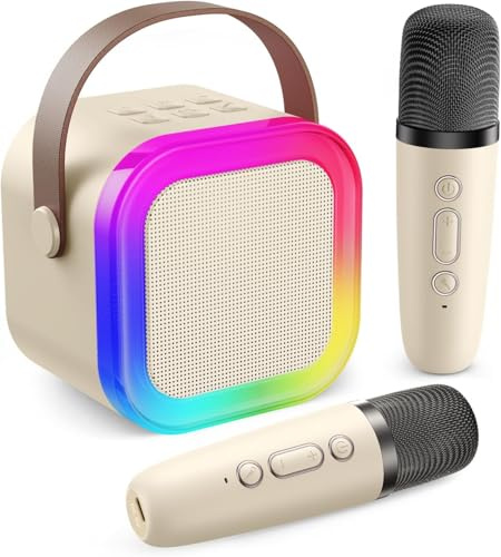 Karaoke Microfono per Bambini,Microfono Bambini con Luce LED,Karaoke bambini con 2 microfoni,Macchina Karaoke Portatile,Regali per bambini da 3 a 18 anni, ragazzi e ragazze (Bianco)