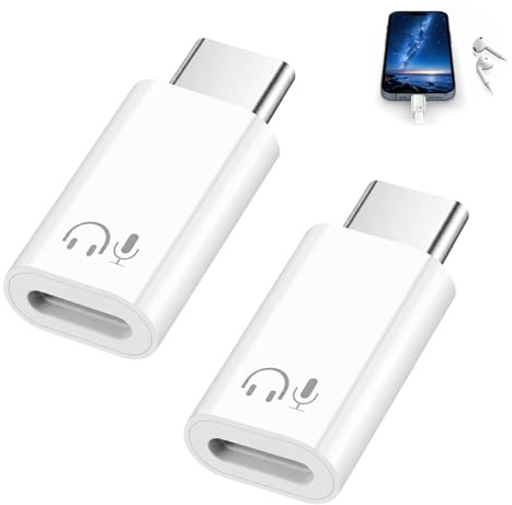 Adaptateur vers USB C (Lot de 2) – Adaptateur Audio pour Casque avec Contrôle de Ligne – Hi-Fi, Plug & Play – Compatible pour iPhone, pour iPad et pour Périphériques USB-C – Blanc