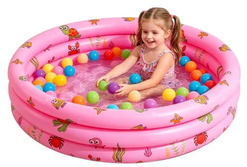 RNPKZ Plaskdamm för barn, 100 x 35 cm, uppblåsbar plaskbassäng, rund pool, uppblåsbar babypool för hem, utomhus, trädgård, bakgård, strand, balkong (rosa)