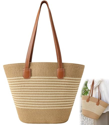 Ceriselle Korbtaschen Damen, Strandtasche & Strohtasche, Große Sommer Strandtasche für Damen, Geflochtene Boho Tasche, Schultertasche für den Sommerurlaub