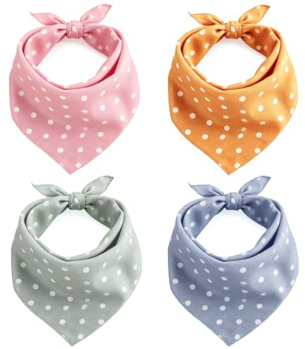 Lot de 4 Bandana Chien à Pois, Foulard Chien Respirant en Mélange Coton Polyester, Bandana pour Chien pour Petits et Grands Chiens, Accessoire Chien Lavable