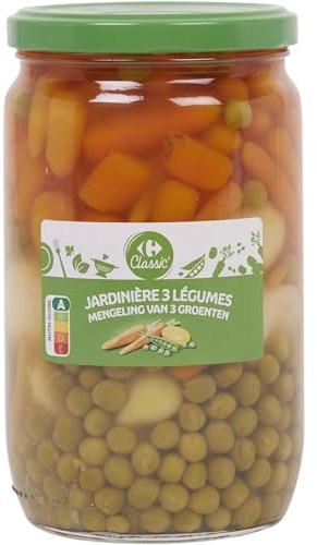 CARREFOUR CLASSIC' Jardinière 3 légumes en bocal verre - 430 g - Petits pois, carottes et pommes de terre - Ingrédients simples et naturels - Nutri-Score A - Lot de 3