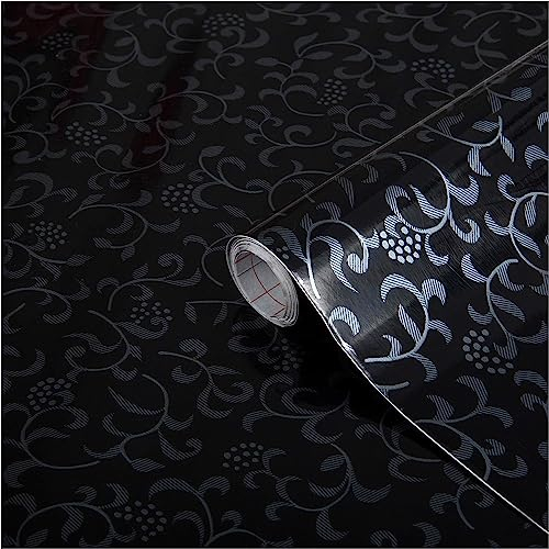 d-c-fix Möbel-Klebefolie Sonja Black Blumen-Muster 45 cm x 1,5 m - Möbelfolie selbstklebende Deko-Folie Schrank Küche Bad Dekorfolie wasserfest Vintage Ranken Ornamente schwarz