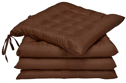 Beautissu 4er Set Stuhlkissen mit Bändern Indoor & Outdoor Auflagen Stühle | 40x40 in Braun mit 5cm Polsterung Sitzkissen Gartenmöbel Sitzauflage waschbar Gartenstuhl Polster Lea