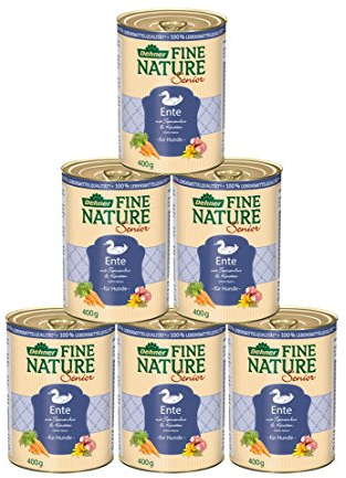 Dehner Fine Nature Hundefutter, Nassfutter in Lebensmittelqualität, für ältere Hunde, Ente, 6 x 400 g Dose (2.4 kg)