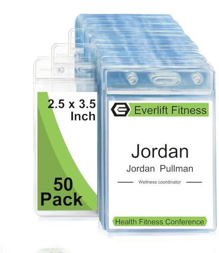 Fushing, confezione da 50 porta badge verticali in plastica trasparente; porta tesserino o porta scheda X Large Clear (Medium)