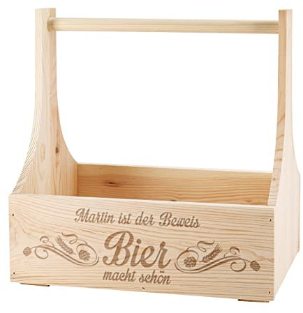 Cera & Toys® praktischer Bierträger aus Holz - Bier macht schön - mit Gravur Ihres Wunschnamens