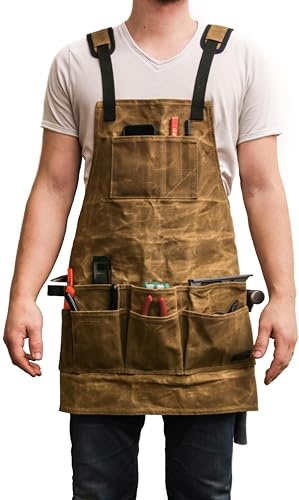 Readywares Tablier en toile cirée | Tablier de travail robuste avec 12 poches, bretelles croisées et doubles boucles pour marteaux | homme/femme 78,5 x 65 cm