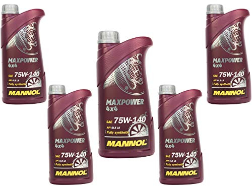 MANNOL Maxpower Lot de 5 bidons d'huile de transmission 75W-140 API GL 5 LS 1 l