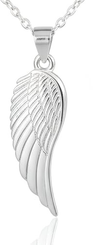 Hanessa Kette aus 925 Echt-Silber Rhodiniert Damen-Schmuck Hals-Kette und Anhänger aus echtem Silber - Engel Engels-Flügel - Geschenk für die Frau