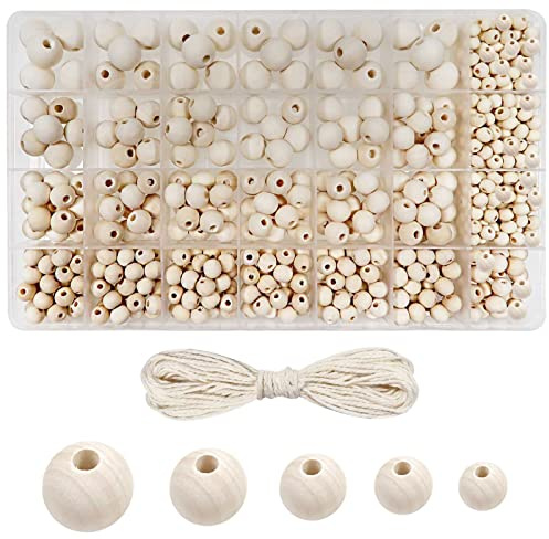 TOAOB Holzperlen Aufbewahrungskiste 160 Stück Holzkugeln Loch 6 bis 14mm | mit Loch Runde Holzperlen, Natur Holzkugeln, zum Basteln DIY Schmuck, Armband Halskette, Leicht und Stark