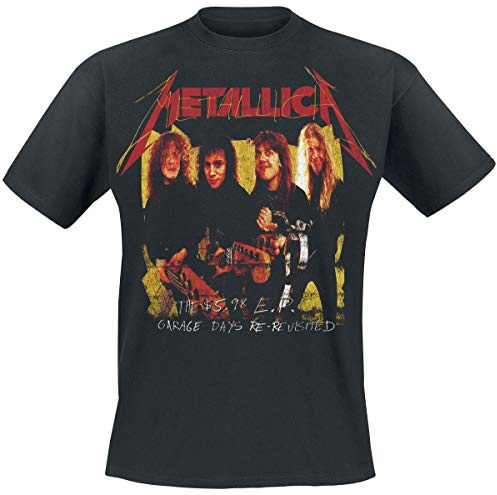Générique Metallica T Shirt Garage Foto Gelb Band Logo Neu Offiziell Herren Schwarz