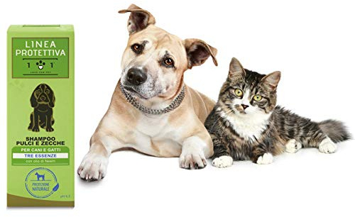 Champú Antiparasitario Perros y Gatos 250ml, Champú Aceite de Neem, Repelente Garrapatas Perros, Antigarrapatas, con Extractos de Clavo y Geranio, Champú Perro Linea 101 Made in Italy
