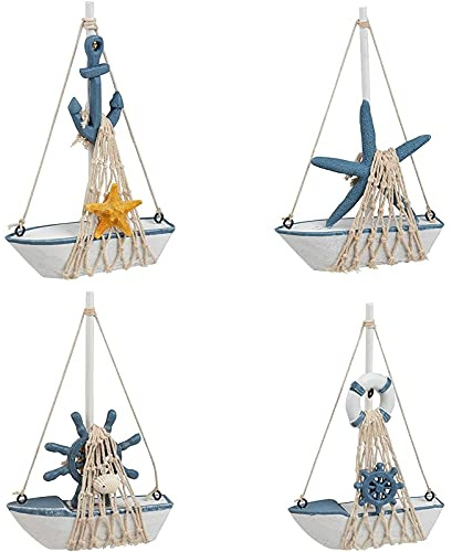 Juvale 4 Stück Mini Holz Segelboot Modelle für Strand Nautische Wohnkultur Miniatur Boot Dekorationen