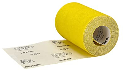 Mirka Papel de lija amarillo 115 mm x 5 m P60 abrasivo rollo | Ideal para lijado de madera dura y blanda pintura masilla plástico compatible con herramientas eléctricas y pulidoras