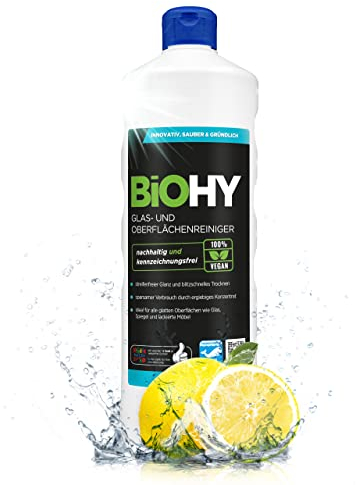 BiOHY Detergente per vetri e superfici (Bottiglia da 1l) | Detergente concentrato a base di alcool | Detergente biologico professionale (Oberflächenreiniger)