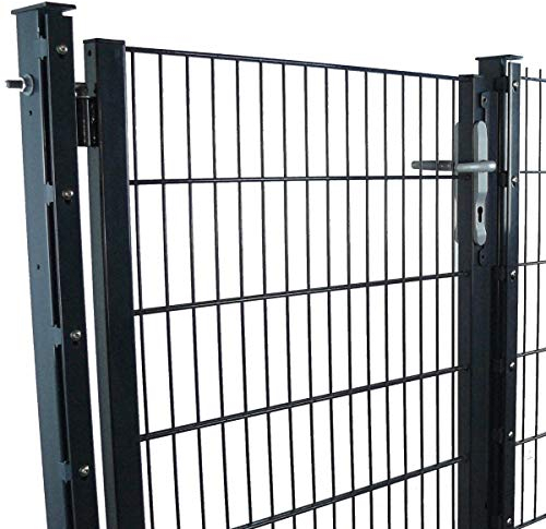 Doppelstabmattenzaun mit Gartentor Höhe 1,23m Pfosten mit Abdeckleiste 10 bis 60 m Anthrazit + Moosgrün (45m, Anthrazit Ral 7016)