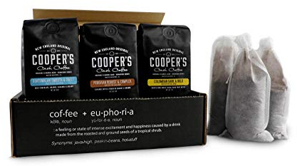 Cold Brew Coffee Box Set - 1.5lbs - Medium Roast, Colombian, Peruvian, Guatemalan Ground Coarse - and 6 Filter Bags Included - Ground Coarse for cold brew