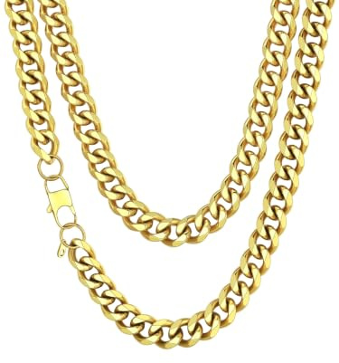 Richsteel Chaîne Cubaine Collier Homme Acier Inoxydable/Noir/Plaqué Or - Collier Chaine Homme à Maillon Cubain de 3/6/9/12 mm - 35/46/50/55/61/66/71/76 cm de Long - Hip Hop Style