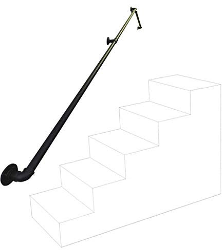 Staircase Handrail Banister Rail Support Kit, 30~600cm Industrial Pipe Wrought Iron Hand Rail Grab Rail Use in Hallways, Ramps, or Stairs for Elderly Kids,