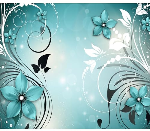 murando - Fototapete selbstklebend Blumen Abstrakt Türkis, 245x175 cm | Selbstklebend ohne Kleister, Full HD Druck, ideal fürs Wohn- oder Schlafzimmer, schnelle Montage, lichtbeständig, geruchsfrei