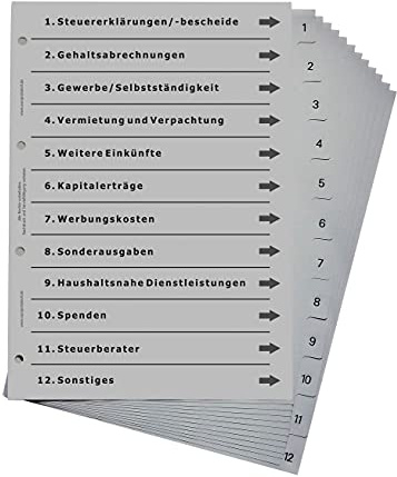Ordnerregister für Steuern und Finanzamt, DIN A4, lichtgrau (5er Set)