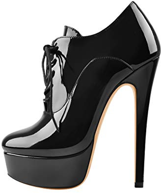 Only maker Women's Stiletto High Heel Platform Boots Closed Toe Slim Heel Lace Up Ankle Booties Club Prom Party Dress Shoes Black Size 10
