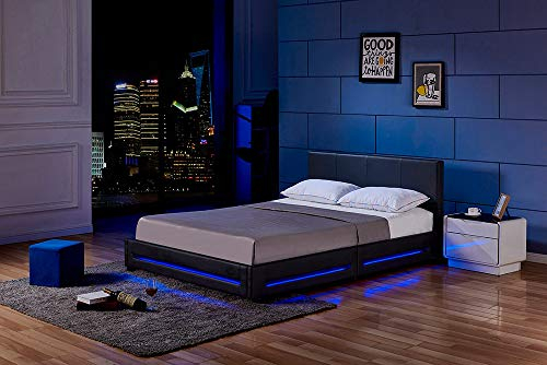 Home Deluxe - LED Bett Asteroid - Schwarz, 180 x 200 cm - Inkl. Matratze und Lattenrost I Polsterbett Design Bett inkl. Beleuchtung