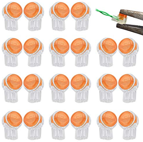 KBNIAN 200 Stück UY Stecker K1 Anschluss UY-Anschluss Klemme Kabel Verbinder mit Dichtungsgel Fettfüllung zum Verbinden von zwei Drähten（Orange + Weiß）