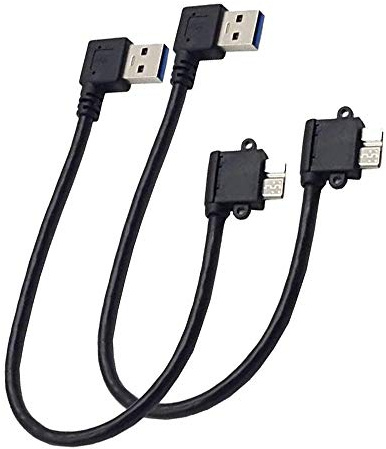 LiKuCo 2Pack 10inch Angled USB 3.0 A Male to Micro B 3.0 Male with Screw Hole,Micro B Hard Drive Cable for Portable External Hard Drives,WD Elements,Seagate Expansion etc (10inch USB 3.0 Right Angle)