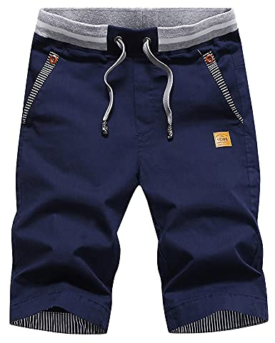 HCSS Korta byxor, herr, bermudashorts, män, sommar, chinos shorts, bomull, elastiskt band med dragsko, Marinblå, L