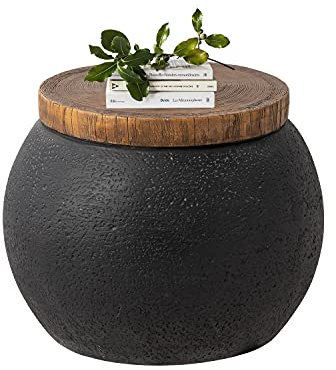 HOMPUS Beistelltisch Rund Kaffeetisch Garten Stuhl Beistelltisch Outdoor, Drum-Typ, Leicht, Stabil, Kleiner Sofatisch für Draussen, Wohnzimmer, Schlafzimmer, Büro (Schwarz)