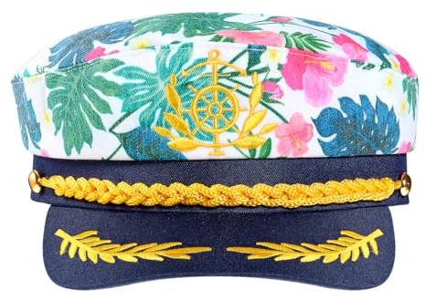 SOIMISS Kapitänsmütze Polyester für Maritime Festival Kostümfeste, 22,50 cm | Blaue Schilde, Gestickte Blumenmuster, Verstellbare Schnallen, Erwachsene Karneval Ausrüstung, Maritime Stoff Zubehöre Sachen