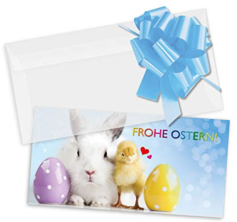 GESCHENKGUTSCHEINcom by POS-HAUER. Gutschein-Set. 10x Gutschein + Kuvert + Schleife. Für Ostern Osterfest Ostergutschein, blanko zum selber Ausfüllen.