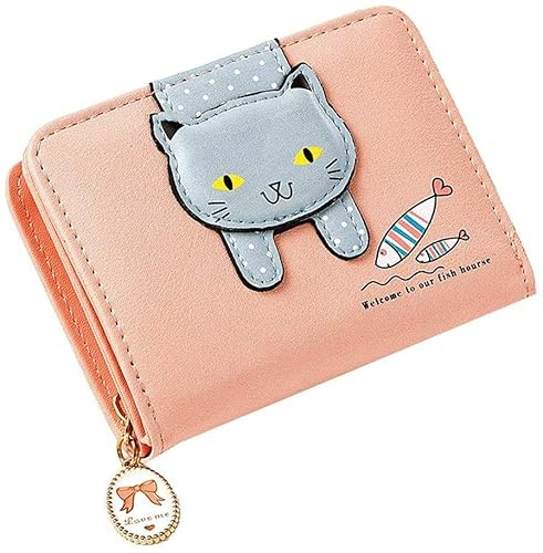 Bymivofun Portafoglio Gatto Carino, Portamonete Gatto in Pelle PU, Portafoto Portamonete Piccola, per Regali, Ragazze, Donne, Amici, Anniversario (Rosa)