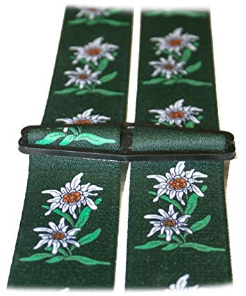 Generisch EDELWEISS Hosenträger aus ÖSTERREICH - AUSTRIA - WIEN - - im EDELWEISS-Design - 35mm Breit in H-Form mit 4 extra starken Clips UNI / Edelweiß grün P-028, Türkis-blau, 110