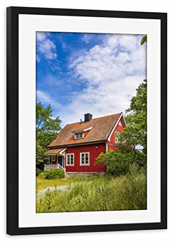 artboxONE Poster mit Rahmen schwarz 30x20 cm Gras, Bäume, Haus von Rico Ködder - gerahmtes Poster