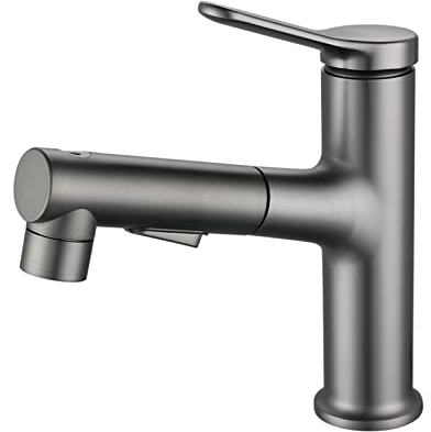 Mischbatterie Waschbecken,Wasserhahn Bad Mit Ausziehbar Brause Zum Haarewaschen,Waschtischarmatur Ausziehbar Aus Messing,Badarmatur Einhebelmischer Mit 3 Wasserstrahlarten,Waschbecken Armaturen,Grau