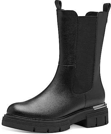 MARCO TOZZI Stivaletti Chelsea Donna in Pelle Sintetica con Tacco a Blocco, Black, 39 EU