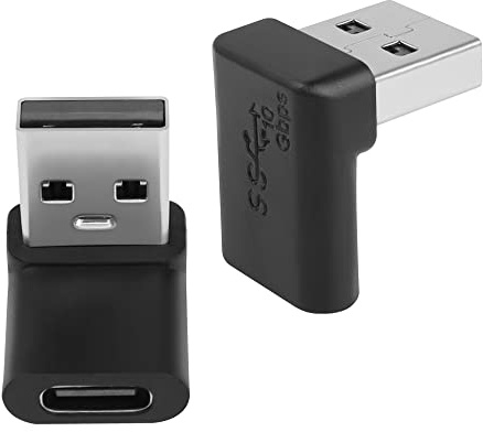 QIANRENON 10Gbps USB 3.1 auf USB C 90° Winkel Adapter USB A Stecker auf USB C Buchse L-Form Winkel Konverter,für OTG Datenübertragung 3A Laden,für PC Laptop Tablet,2Pcs(Positive Biegung/Buchse Oben)