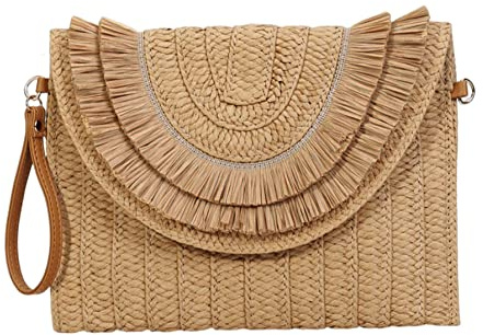 HoveeLuty Straw Handbags Raffia Woven Clutch Bag Straw Purse Summer Beach Crossbody Bag,straw clutch bag,woven tote bag,straw handbags for Women Khaki