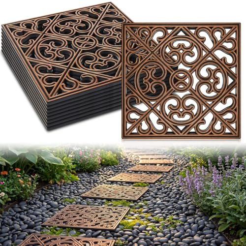Pangda Lot de 8 pierres de pas en caoutchouc de 30,5 x 30,5 cm pour jardin, tapis de jardin décoratif robuste pour extérieur, marche robuste rétro exquise pour chemin, parterre de fleurs, gravier,