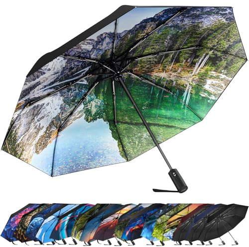 ZUOYOUZ Faltbare Regenschirme, kompakter, tragbarer, automatisch faltbarer Regenschirm mit niedlichen Aufdrucken für Reisen im Regen, UV-geschützt, faltbar, perfekt für das Auto und unterwegs