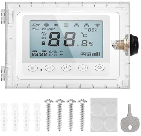 Povxlum Universal Thermostat Cover with Password Lock Clear Acrylic Wall Mounted Thermostat Guard Box for Restaurants Wall Ac Panel, School, Factory