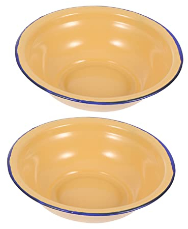 GOOHOCHY 2stücke Emaille-becken Suppenbecken Einfaches Becken Emaillegeschirr Für Zuhause Praktischer Suppenteller Langlebiges Geschirr Bruchsichere Platten Einfache Reinigung Salat-service