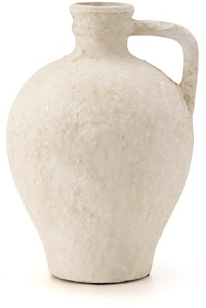 LUKA Rustik keramikvas, 21 cm, terrakottavas med handtag, neutrala lerkrukvaser, dekorativ vas för vardagsrum, bord, hylldekoration (off-white, M)